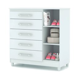Cômoda Sapateira Lari 1 Porta 5 Gavetas Branco Camarim Tana Decor Vila Rica - 8