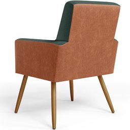 Kit 03 Poltronas Decorativa Maria W01 Pés Palito Linho Verde Musgo Couríssimo Camel - Lyam Decor - 8