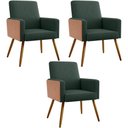 Ver imagem 1 de Kit 03 Poltronas Decorativa Maria W01 Pés Palito Linho Verde Musgo Couríssimo Camel - Lyam Decor
