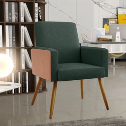 Kit 03 Poltronas Decorativa Maria W01 Pés Palito Linho Verde Musgo Couríssimo Camel - Lyam Decor - 2