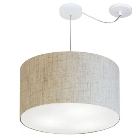 Lustre Pendente Cilíndrico com Desvio de Centro Md-4168 Cúpula em Tecido 60x30cm Rustico Bege -