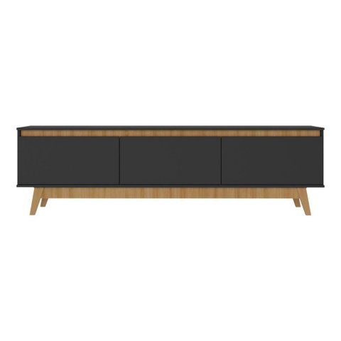 Rack para Tv até 75 Polegadas 180cm 3 Portas Retrô Multimóveis Mp1102 Preto/madeirado