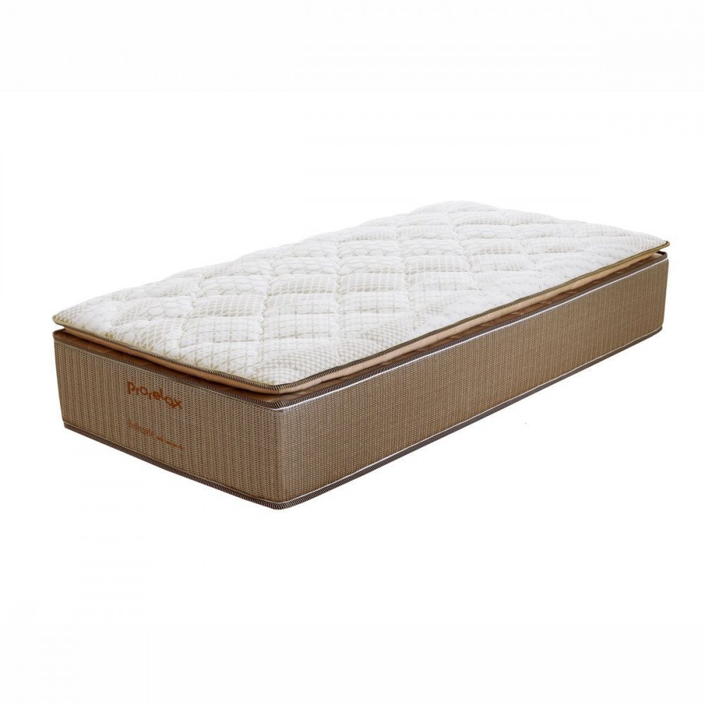 Colchão Prorelax Solteirão Brilhante 96x203x34 Mola Ensacada Pillow Top Caramelo com Branco 