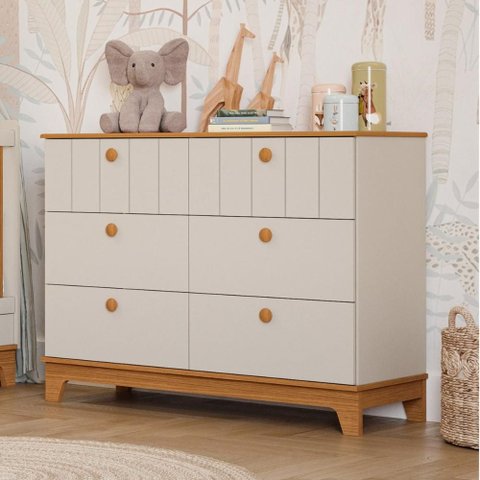 Cômoda Infantil 100% MDF com 6 Gavetas 120cm Multimóveis Crper-CMO017 Off White/Madeirado