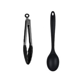 Jogo 2 Peças Colher de 28Cm e Pinça Multiuso de 25,5Cm Preta. - 1