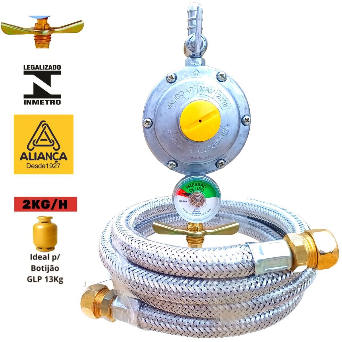 registro medidor gás 2kg aliança mangueira inox dako 2 mts - 3