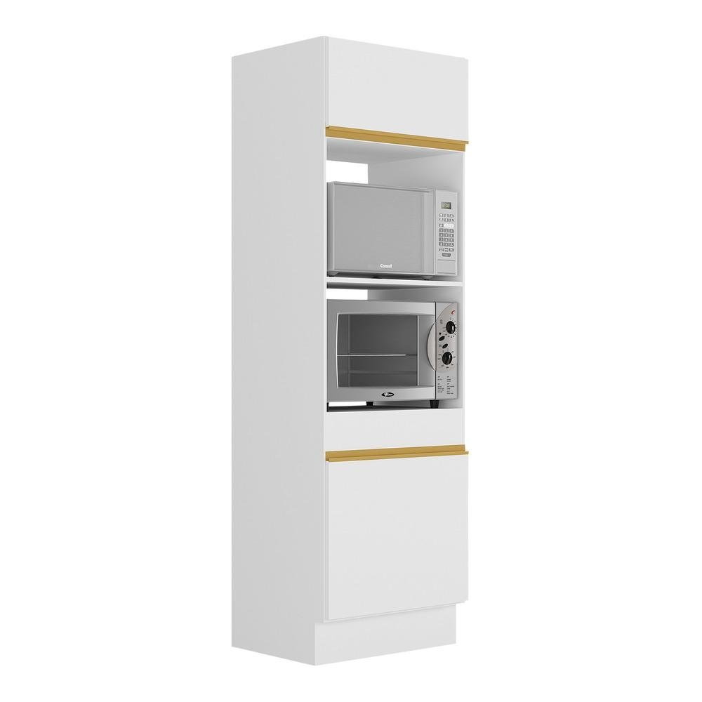 Paneleiro 2 Portas 63cm com Rodapé para Forno e Microondas Veneza Multimóveis V2116 Branco/Dourado - 2