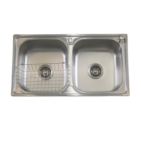 Pia Cuba Dupla 78x43 de Aço Inox 201 com Escorredor Dosador e Válvulas para Cozinha Moderna