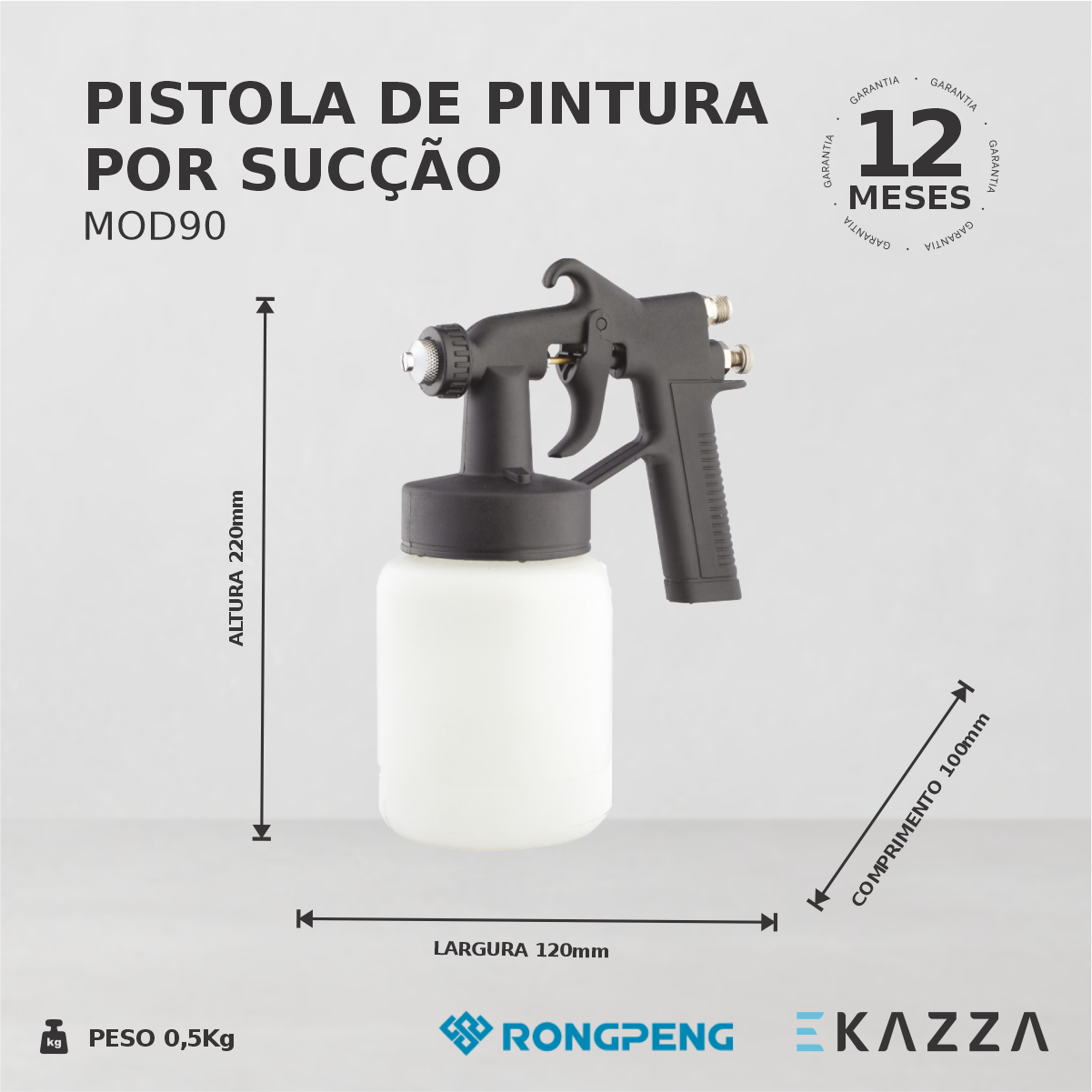 Pistola de Pintura por Sucção MOD90 - Ar Direto - RONGPENG - 5