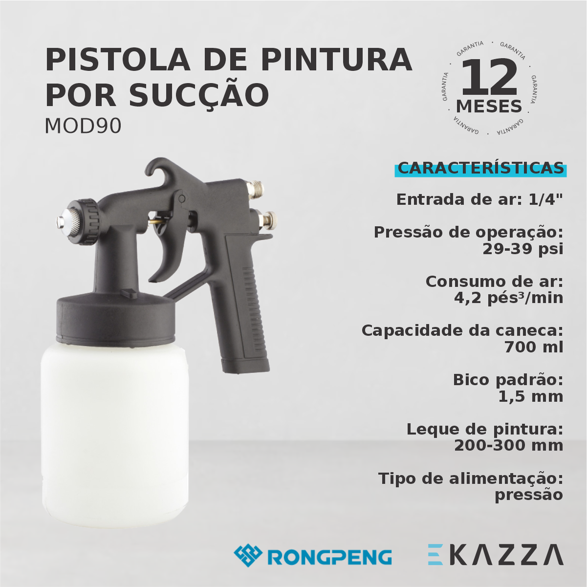 Pistola de Pintura por Sucção MOD90 - Ar Direto - RONGPENG - 4