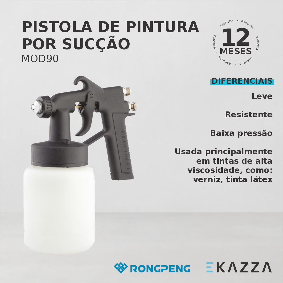 Pistola de Pintura por Sucção MOD90 - Ar Direto - RONGPENG - 3