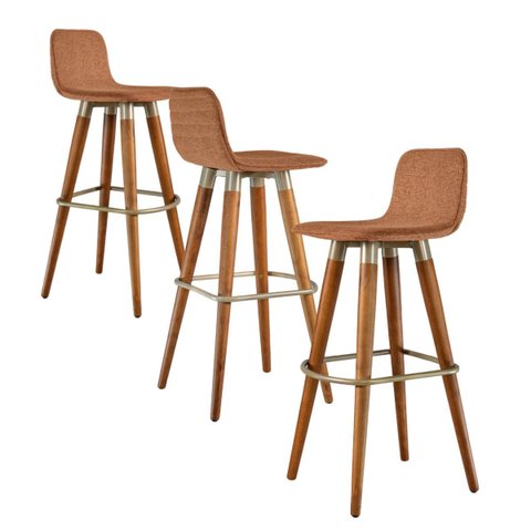 Kit 3 Banquetas Altas Línea em Linho Premium Aço Champanhe - Terracota