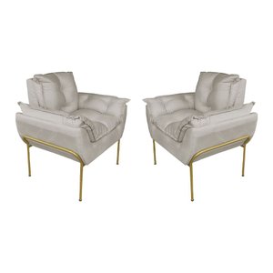 Kit 2 Poltronas Escritório Base Dourada Suede Bege - Vallisa Decor