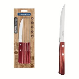 Conjunto de Facas para Churrasco 5 6 Peças em Aço Inox e Cabos Madeira Polywood Vermelho - 3
