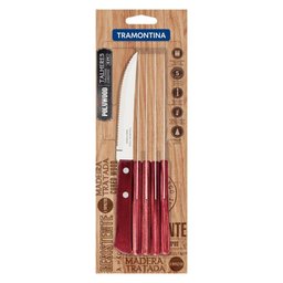 Conjunto de Facas para Churrasco 5 6 Peças em Aço Inox e Cabos Madeira Polywood Vermelho - 2