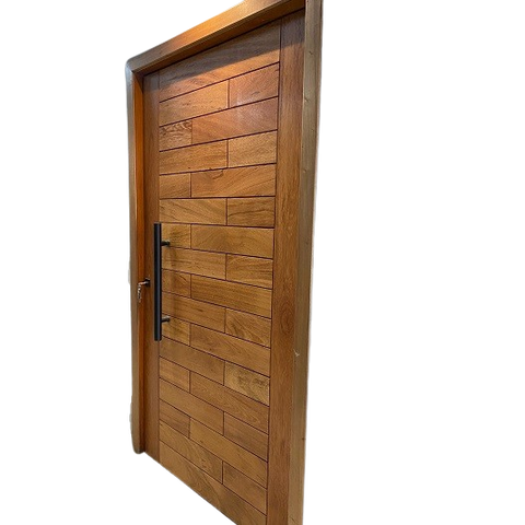 Porta Madeira Maciça Angelim Mod. Tijolão 2,15 (a) X 0,87 (l) Batente 14 Cm Fech e Puxador 60 Cm