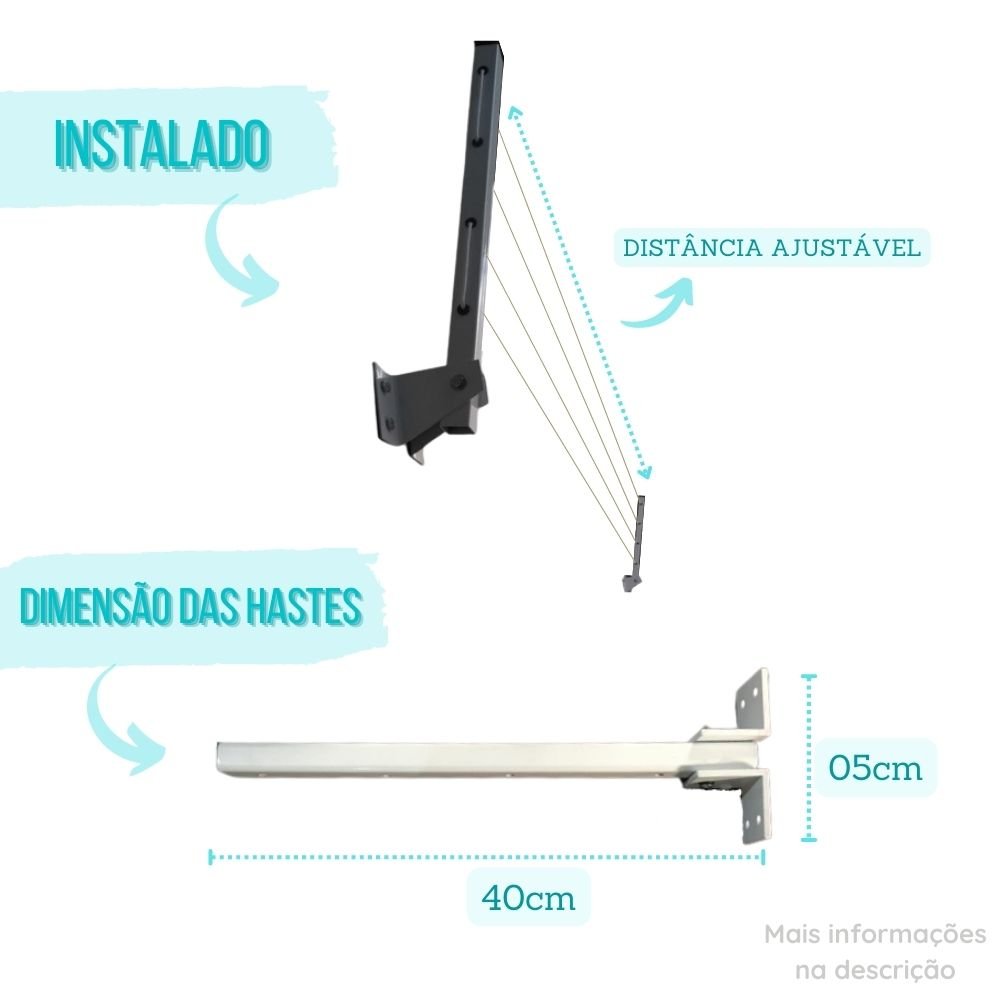 Varal Articulado Retratil de Parede 90 Kg o Mais Reforçado 100% Aluminio - 3