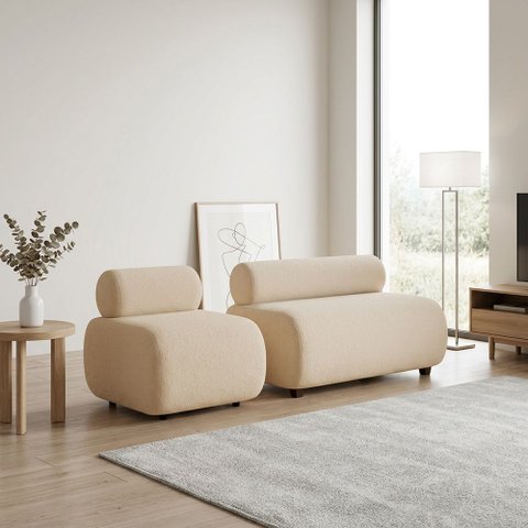 Sofá Namoradeira e Poltrona Decorativa para Sala Nara Bouclê D03 - D'Rossi