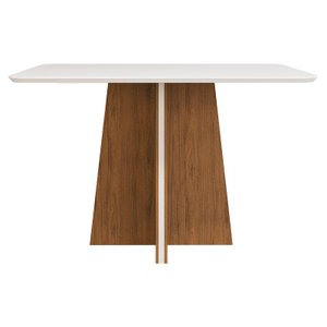 Mesa de Jantar Retangular Tampo Chanfrado Curvo Vanda DJ Móveis Freijó/Off White