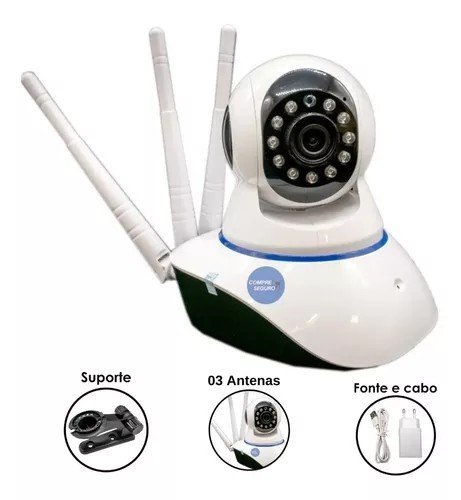 Camera De Segurança Robozinho Baba Eletronica Wifi Sem Fio 3 Antenas, Onvif, Audio, Infravermelho Au