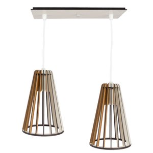Luminaria Pendente Duplo Koni E27 Madeira Mdf Cq Desmontada:branco
