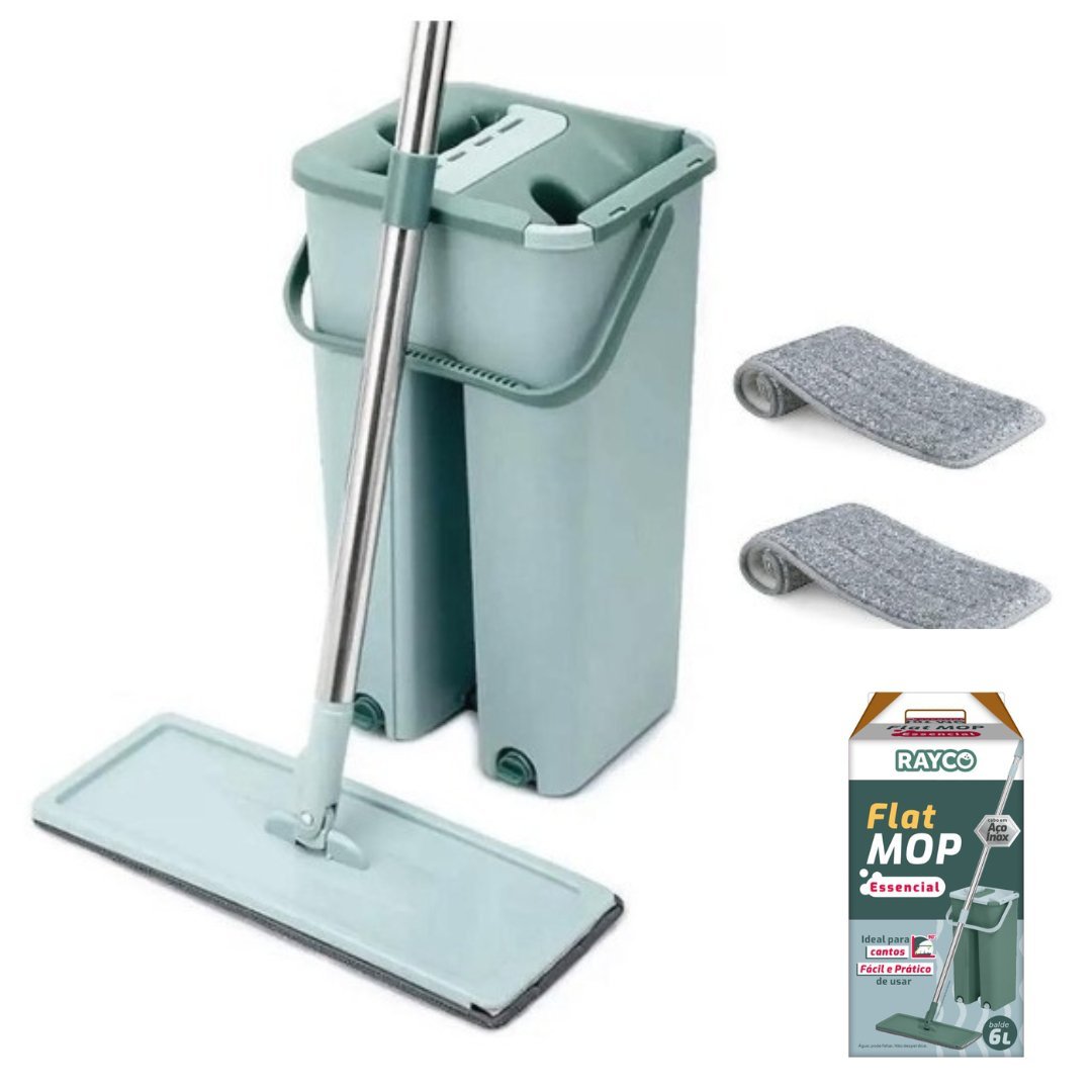 Mop Flat Rodo Magico Esfregao Limpeza Balde Fit Lava e Seca Multiuso Rayco 18020