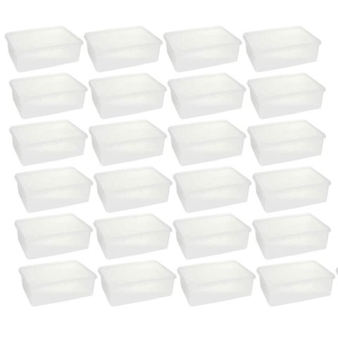 Kit 24 Caixas Organizadoras 3,5l Plasvale Cestos Plásticos com Tampa Retangulares