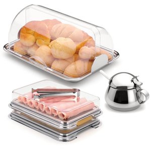 Kit Café da Manhã Porta Frios Duplo com Pegador Açucareiro e Porta Pão Aço Inox