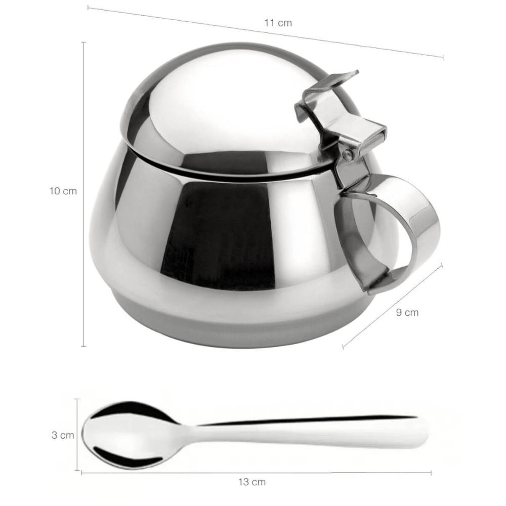 Kit Café da Manhã Porta Frios Duplo com Pegador Açucareiro e Porta Pão Aço Inox - 4