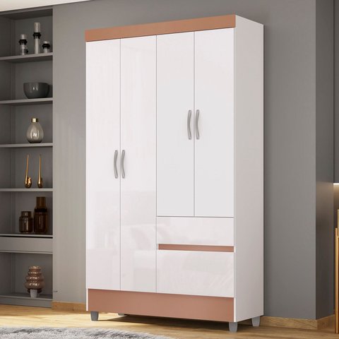 Guarda Roupa Solteiro 103cm com 4 Portas Ideal Flex Branco - Vila Rica