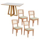 Ver imagem 1 de Mesa de Jantar 135cm C/ 4 Cadeiras Estofadas Dalla Costa Mdf Cor:off White com Freijó e Cesare