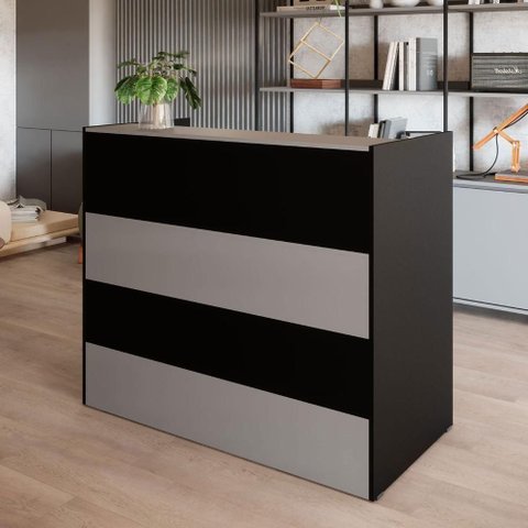 Balcão de Atendimento Recepção Consultório F5 120cm Cinza Sagrado com Preto F5 Office