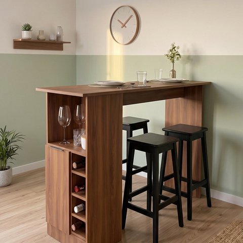 Bancada Bar para Cozinha 1 Porta com Adega e Prateleira 136x93x45cm