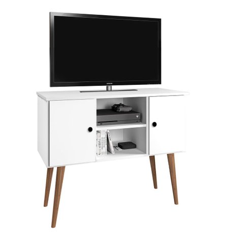 Rack Bancada Retro Tv até 40 Polegadas com Portas Nichos e Pés em Madeira Viena:branco