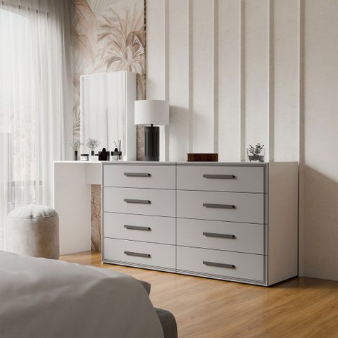 Cômoda Dublin 8 Gavetas com Espelho Cinza/Branco - Panorama Móveis