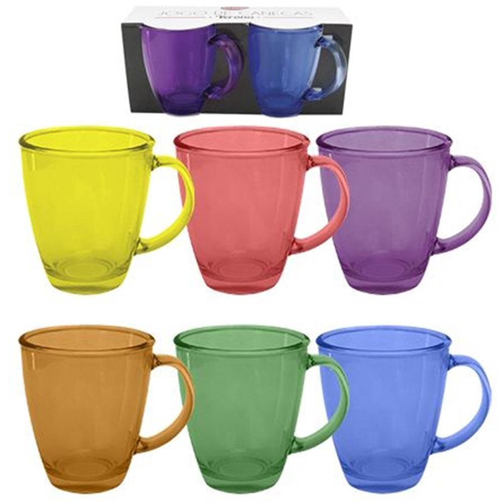 Caneca de Vidro Verona Colors com 2 Peças 350ml na Caixa