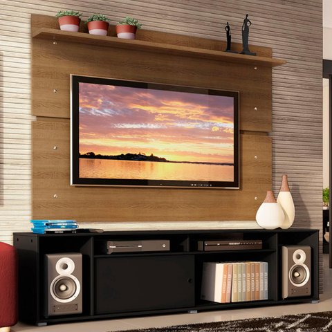 Rack Madesa Cancun e Painel para Tv até 65 Polegadas - Preto/rustic