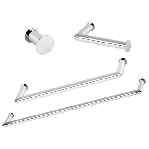 Kit de Acessórios para Banheiro com 4 Peças em Aço Inox Polido Brilhante Linha Tessália Stainless