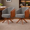 Ver imagem 1 de Kit 2 Poltronas Giratórias Linho Premium Base Madeira Maciça Juliana