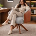 Ver imagem 7 de Kit 2 Poltronas Giratórias Linho Premium Base Madeira Maciça Juliana