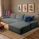 Ver imagem 1 de Sofá Evo 2,70m Molas Ensacadas com Chaise Lounge Direita Velourê Cinza Escuro Cama Inbox