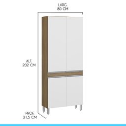 Armário de Cozinha Paneleiro Sabrina 80 X 202 Cm 4 Portas Mdp Avelã Branco 0452 Menu - 4