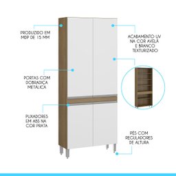 Armário de Cozinha Paneleiro Sabrina 80 X 202 Cm 4 Portas Mdp Avelã Branco 0452 Menu - 3