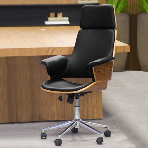 Cadeira de Escritório Home Office Decorativa Casemiro PU c/Regulagem de Altura Base Giratória Preto 