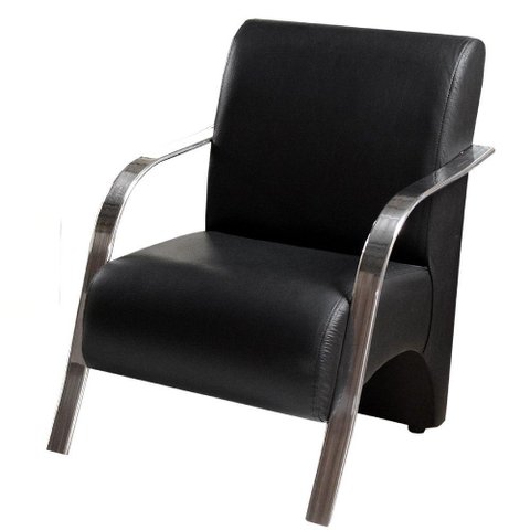 Poltrona Decorativa Preta Braços Alumínio Courino Preto