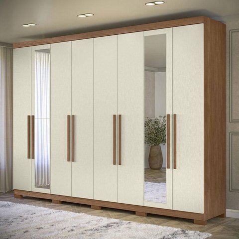 Guarda Roupa Casal 8 Portas 4 Gavetas Master New com Espelho e Pés e Cômoda Havana Master com Pés Ja