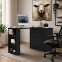 Ver imagem 1 de Cômoda Mesa de Escritório Retrátil Zoe 3 Gavetas MDP 91,30cm Preto Loja Sheep