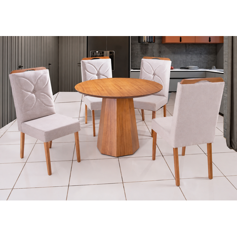 Conjunto Sala de Jantar Mesa 136cm Tampo Laminado 4 Cadeiras Stilo