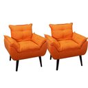 Ver imagem 1 de Kit 02 Poltrona/cadeira Decorativa Glamour Opala com Pés Quadrado Laranja Linho