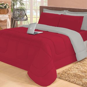 Jogo de Cama Casal com Edredom Lençol Fronha Função Cobre Leito e Cobertor